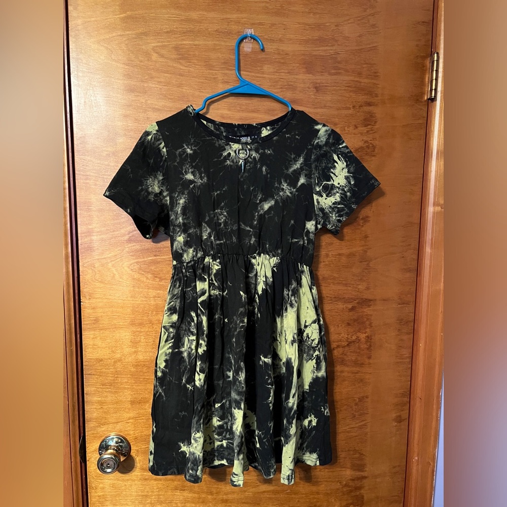 Disturbia Yellow and Black Tie Dye Skater Dress NWT